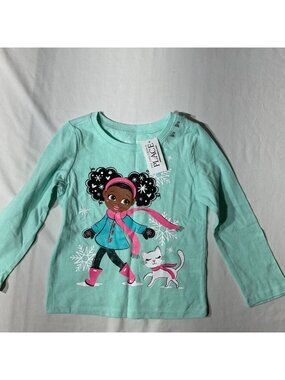 The Childrens Place Girls Aqua Long Sleeve Graphic Tee 2T